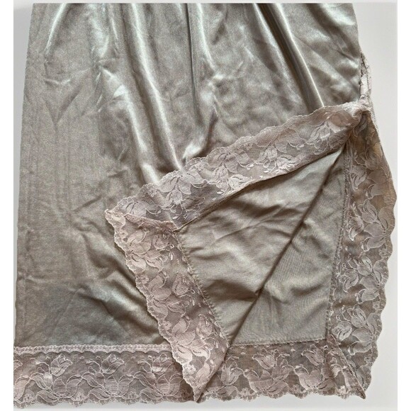 Vintage Flair Half Slip Skirt Side Slit Floral Lace Trim Beige Womens Size Large - Picture 3 of 9
